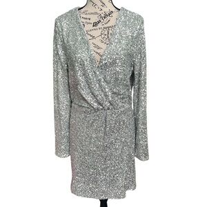 Greylin Silver Sequin Wrap Dress